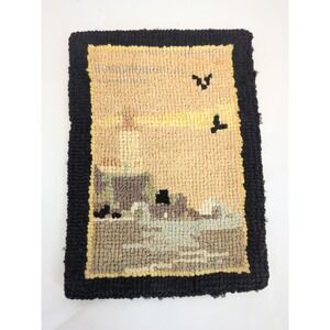 Miniature Grenfell Hooked Rug Lighthouse Ocean Birds 4'x6" Newfoundland Canada